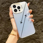 Iphone case with a matte black case featuring a geometric airplane route design.