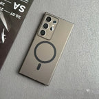  Samsung Galaxy smartphone with a black and white magsafe case on it, showcasing the case's design and fit for the phone.