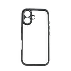 A clear protective case for iPhone 16 Plus, showcasing the front and back view of the case with the Apple logo visible.