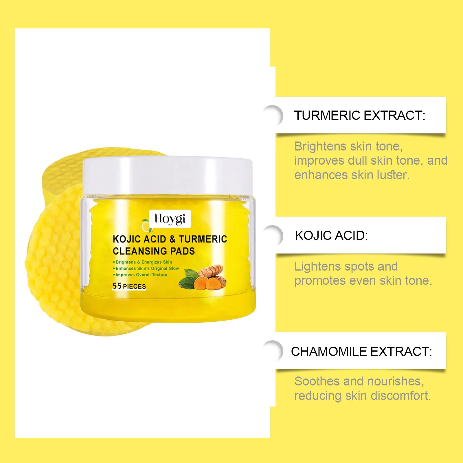 Hoygi Turmeric Cleansing Pads Facial Exfoliating Daily Cleansing Remove Dead Skin