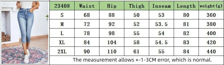 Calf-Length Jeans Fashion Skinny High Stretch Elastic Waist Denim Pencil Pants