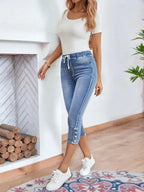 Calf-Length Jeans Fashion Skinny High Stretch Elastic Waist Denim Pencil Pants