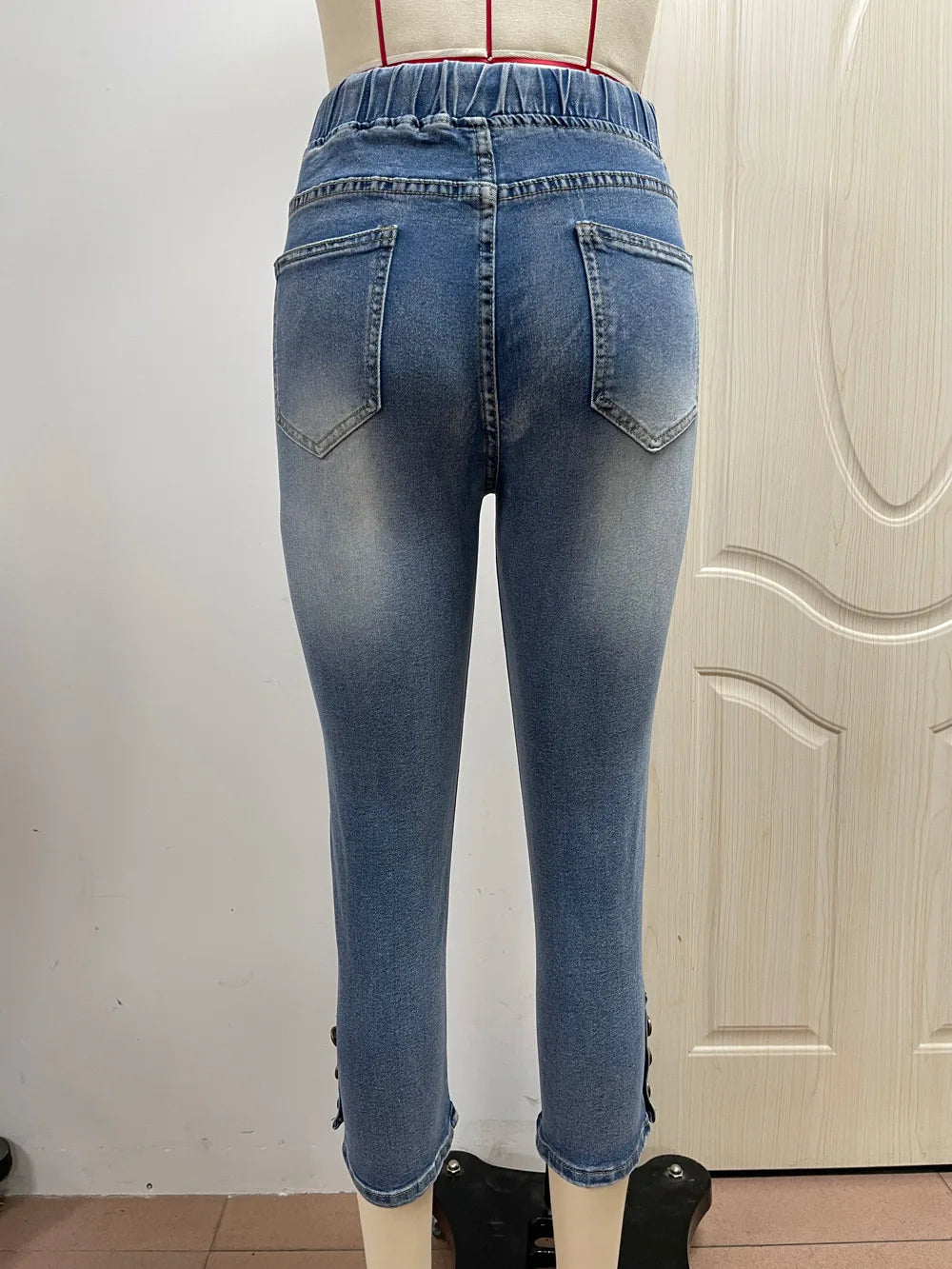 Calf-Length Jeans Fashion Skinny High Stretch Elastic Waist Denim Pencil Pants