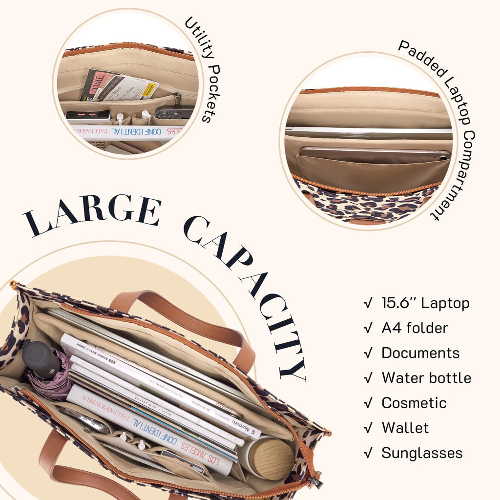 Missnine Leopard Print Tote Bag Canvas Laptop Shoulder Bag