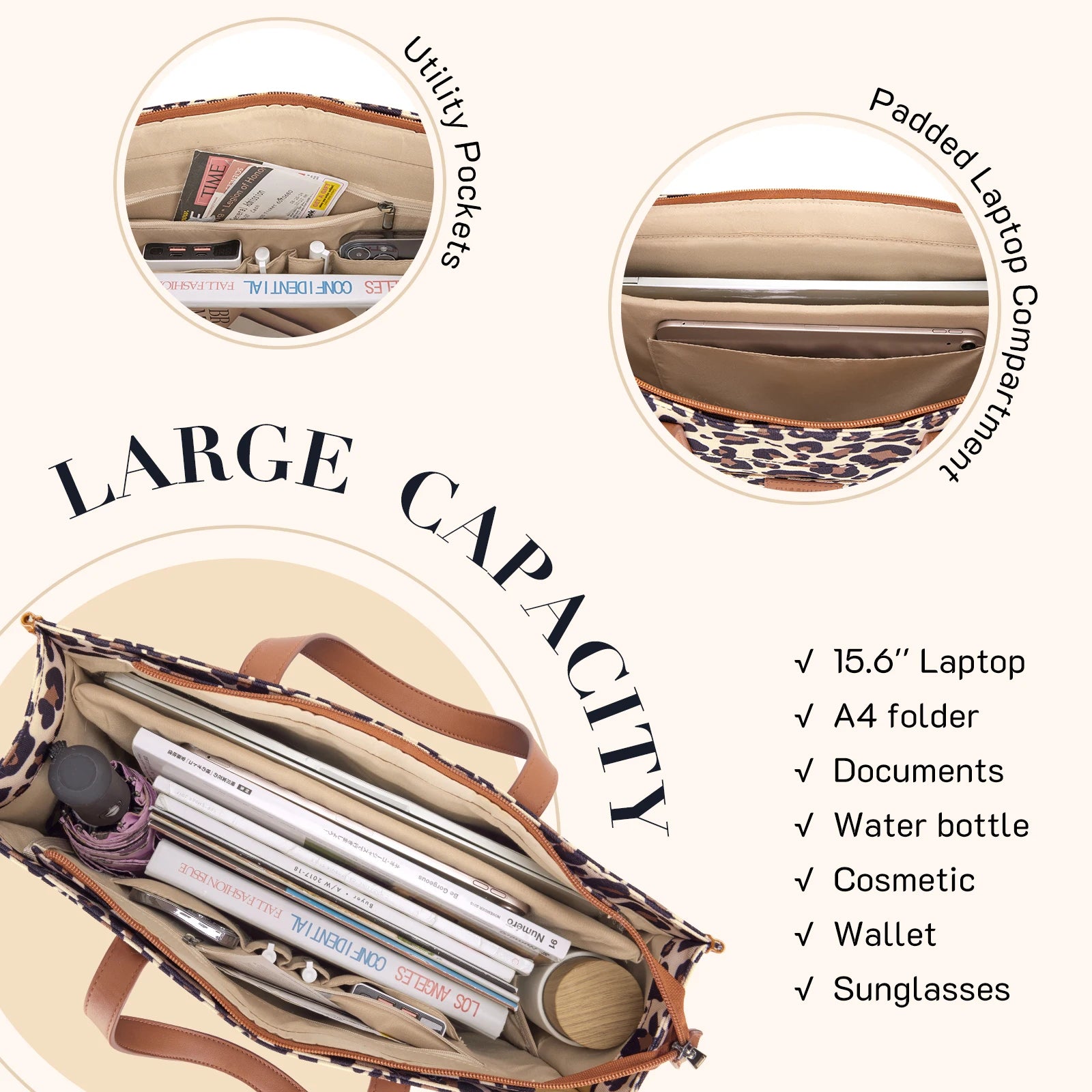 Missnine Leopard Print Tote Bag Canvas Laptop Shoulder Bag