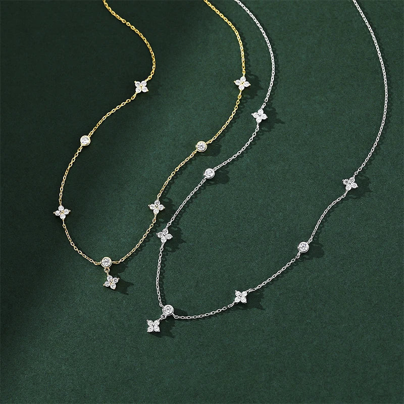 ANZIW Fashion Cute Four-leaf Clover Moissanite Pendant Necklace 925 Sterling Silver