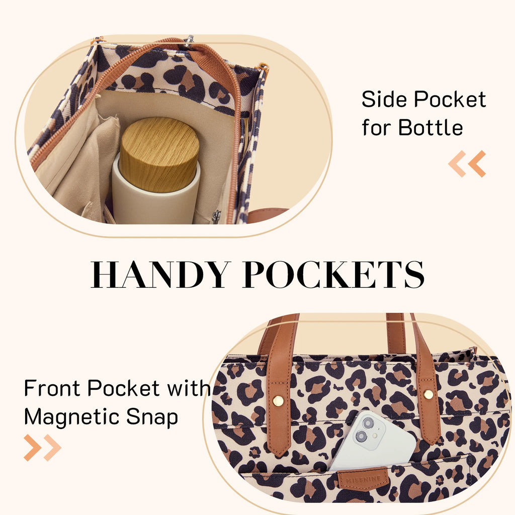 Missnine Leopard Print Tote Bag Canvas Laptop Shoulder Bag