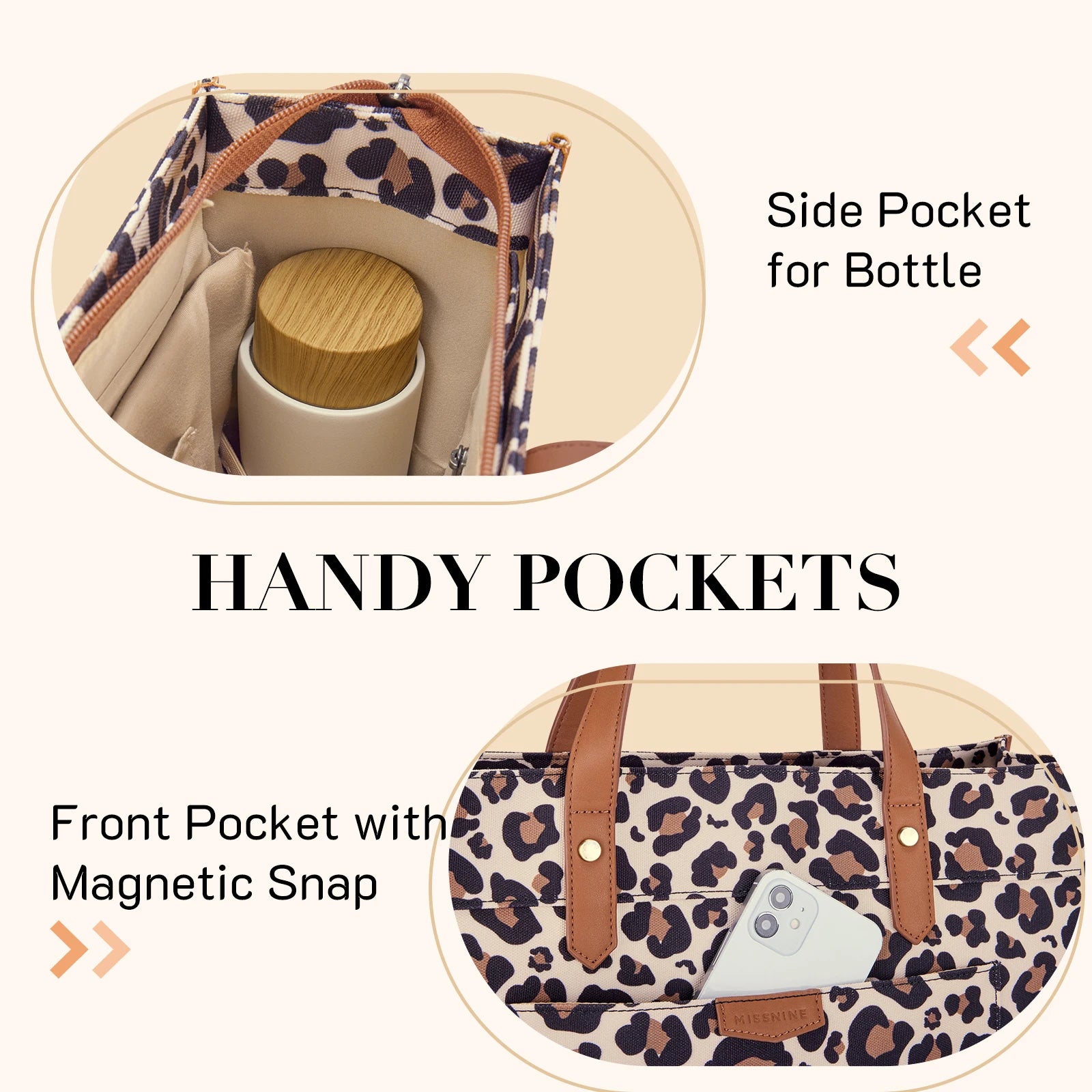 Missnine Leopard Print Tote Bag Canvas Laptop Shoulder Bag