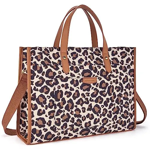 Missnine Leopard Print Tote Bag Canvas Laptop Shoulder Bag