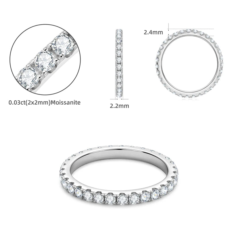 Anziw Full Eternity Bands 2mm Moissanite 925 Sterling Silver
