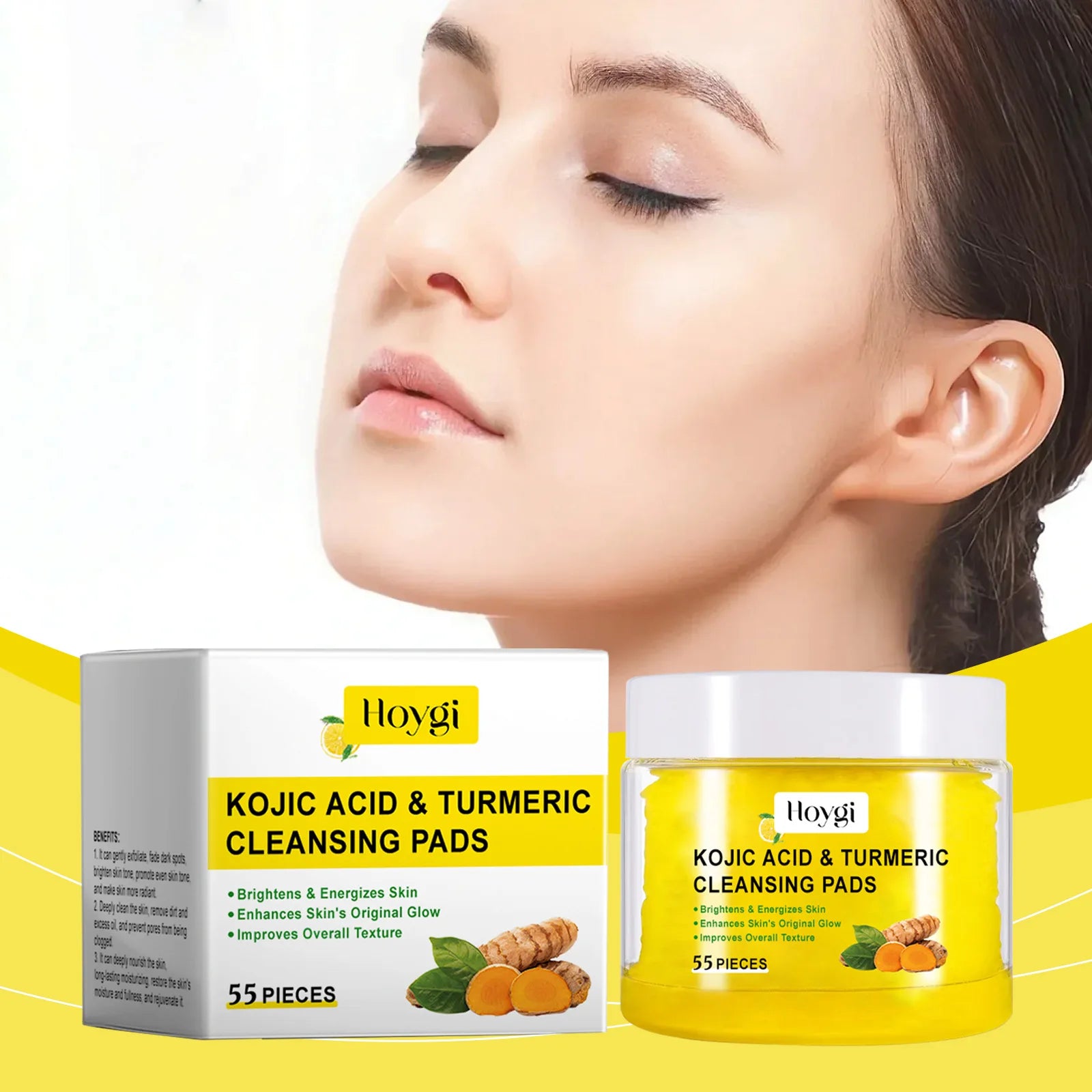 Hoygi Turmeric Cleansing Pads Facial Exfoliating Daily Cleansing Remove Dead Skin