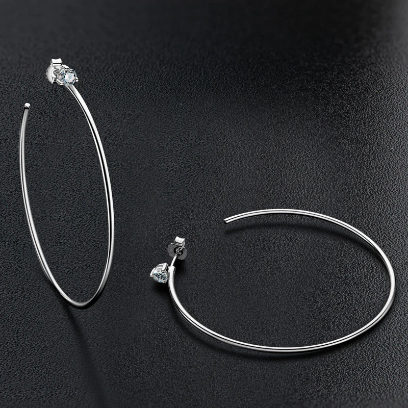 Anziw Korean 4.0mm Moissanite Large Big Hoop Earrings Silver 925