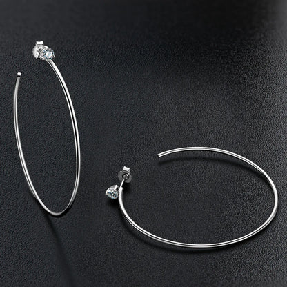 Anziw Korean 4.0mm Moissanite Large Big Hoop Earrings Silver 925 for Women Simple Open Circle Piercing Ear Jewelry Party Gift