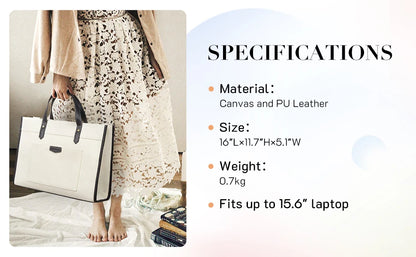 Missnine Leopard Print Tote Bag Canvas Laptop Bag 15.6'' Work Shoulder Bags Casual Briefcase Handbag for Travel Office College