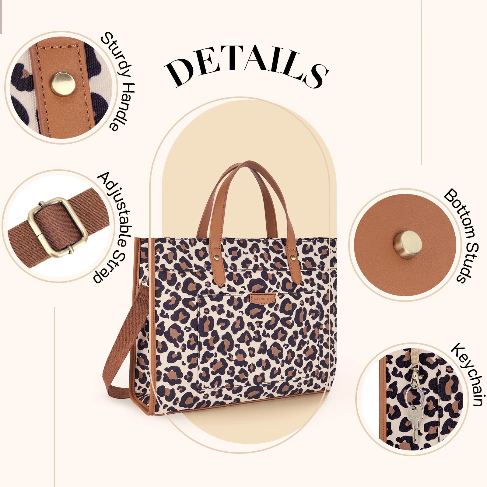 Missnine Leopard Print Tote Bag Canvas Laptop Shoulder Bag