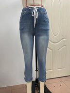 Calf-Length Jeans Fashion Skinny High Stretch Elastic Waist Denim Pencil Pants