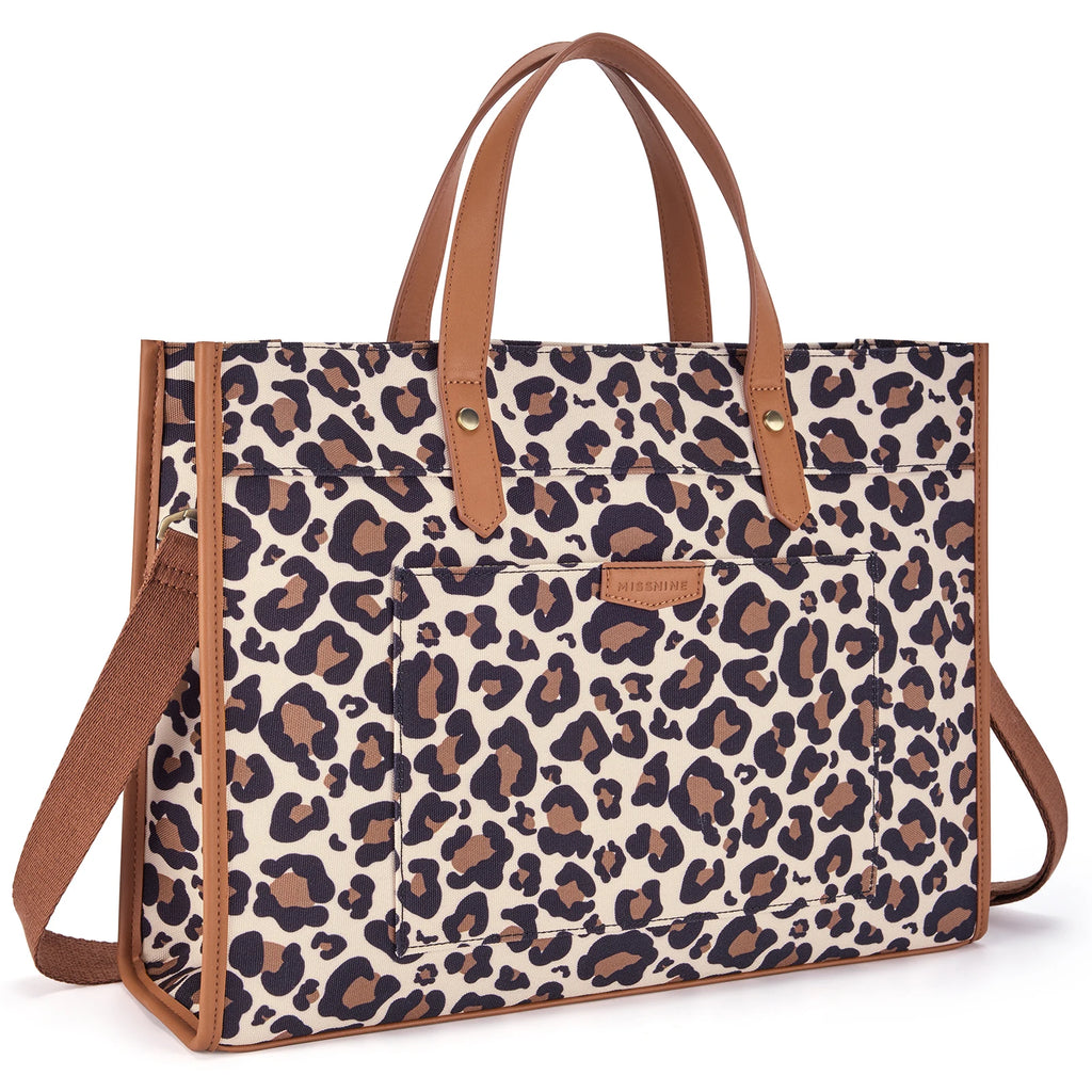 Missnine Leopard Print Tote Bag Canvas Laptop Shoulder Bag