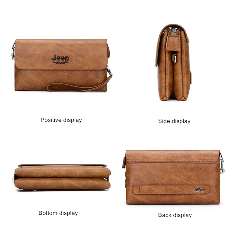 JEEP BULUO Brand PU Leather Clutch Bag In Three Colors  New Style Men's Wallet Long Card Bag  Men's Wallet  Zipper  Large Space