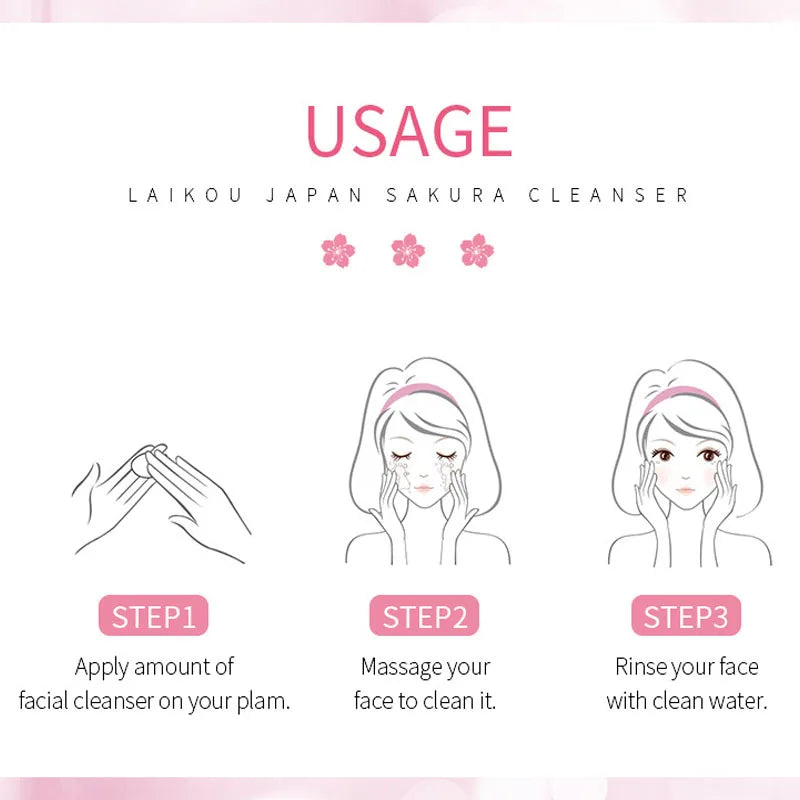LAlKOU Japan Sakura Gentle Cleansing Facial Shrink Pores Deep Clean Oil Control Remove Blackhead Moisturizing
