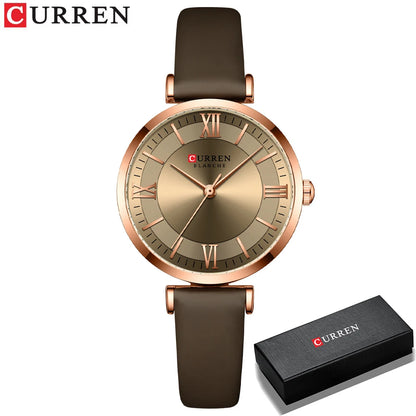 CURREN Luxury Brand New Watches for Women Simple Quartz Leather Clock Female Elegant Wristwatches