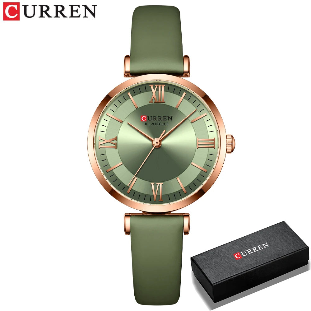 CURREN Luxury Brand New Watches for Women Simple Quartz Leather Clock Female Elegant Wristwatches