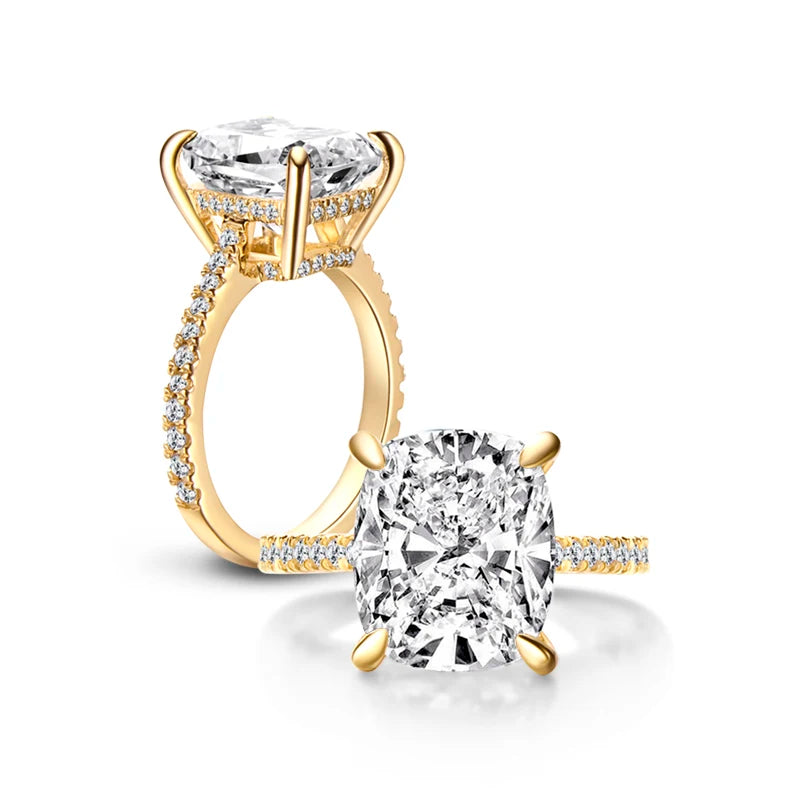 ANZIW 925 Sterling Silver 6ct Cushion Cut Ring 4 Prong Sona Simulated Diamond