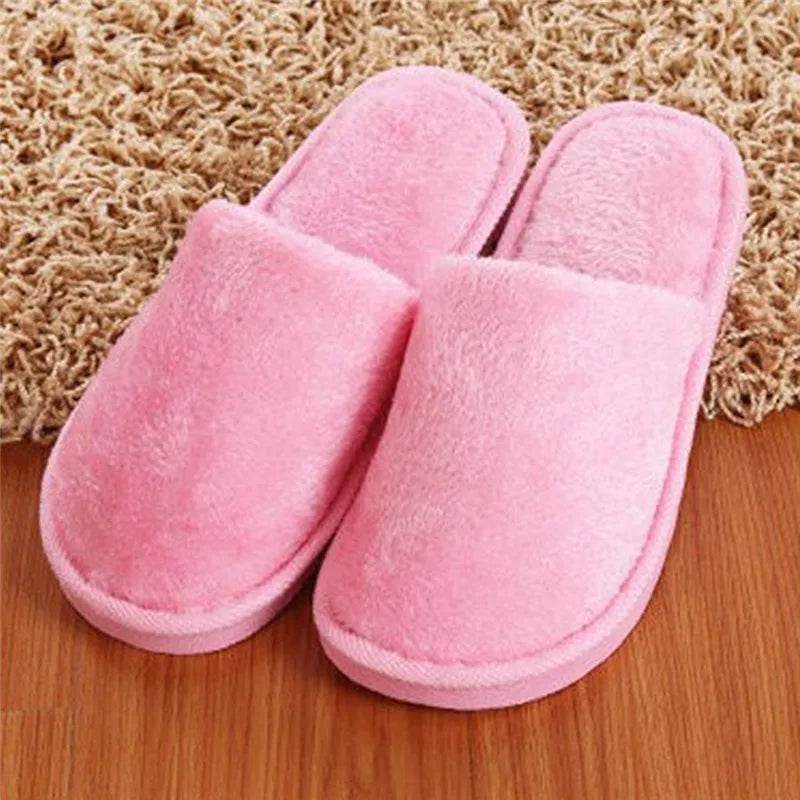 Women Home Slippers Autumn Winter Warm Furry Plush Shoes Indoor Bedroom Light EVA Couple Cotton Slipper Solid Soft Flip Flops - Imbasat