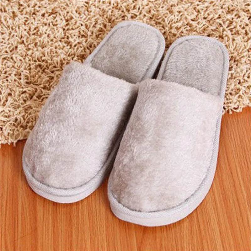 Women Home Slippers Autumn Winter Warm Furry Plush Shoes Indoor Bedroom Light EVA Couple Cotton Slipper Solid Soft Flip Flops - Imbasat