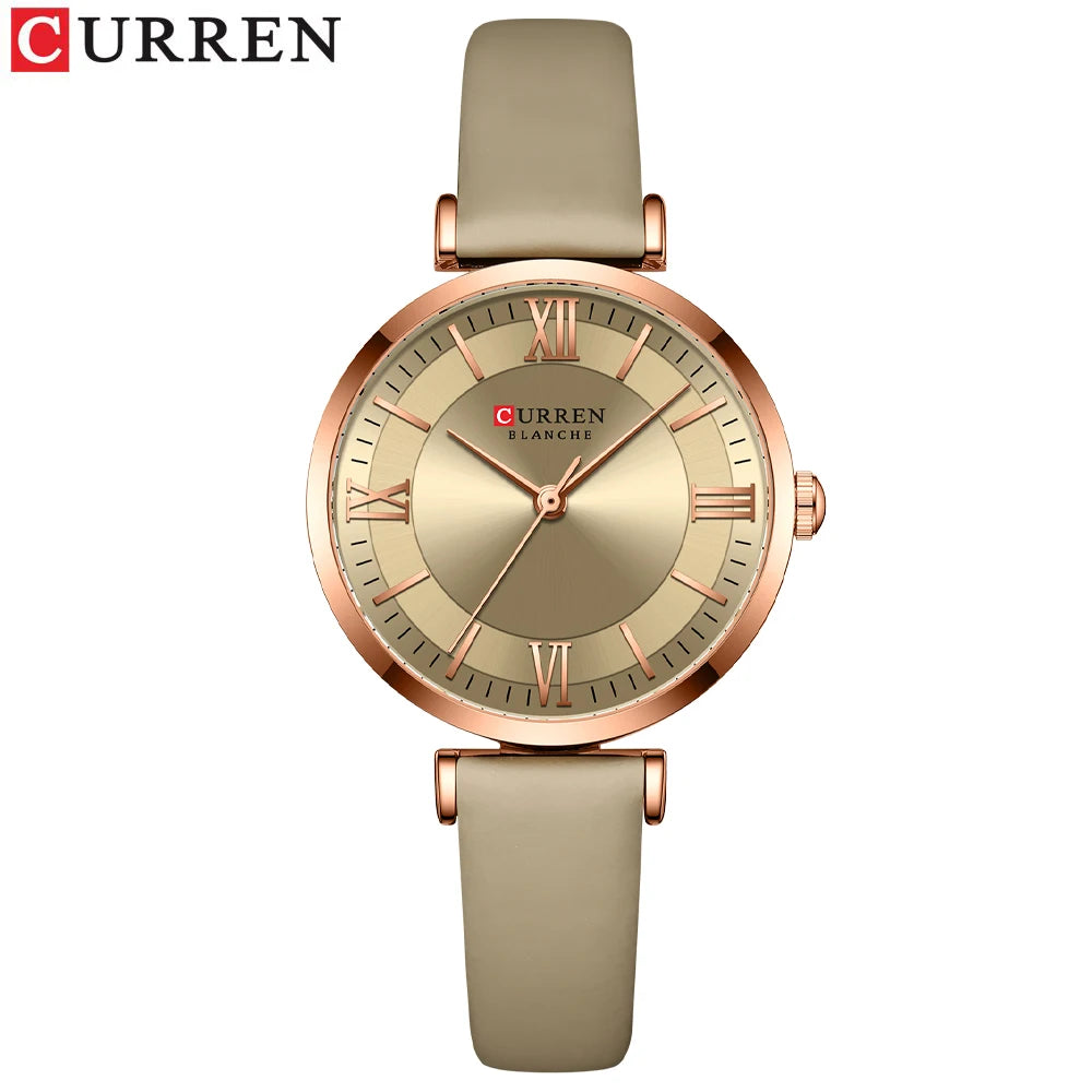 CURREN Luxury Brand New Watches for Women Simple Quartz Leather Clock Female Elegant Wristwatches