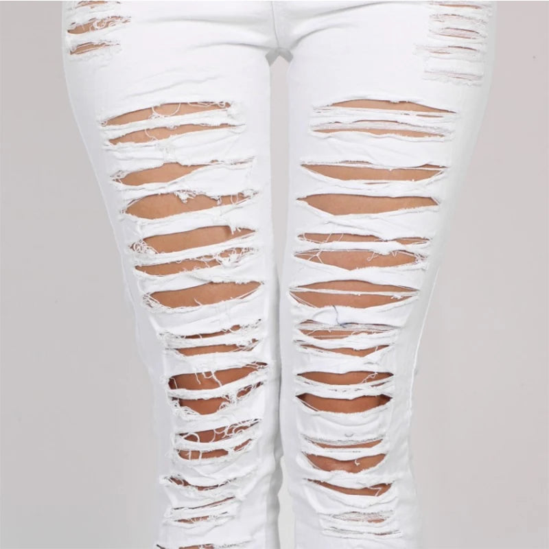 High Waist Ripped Jeans for Women Skinny Black White