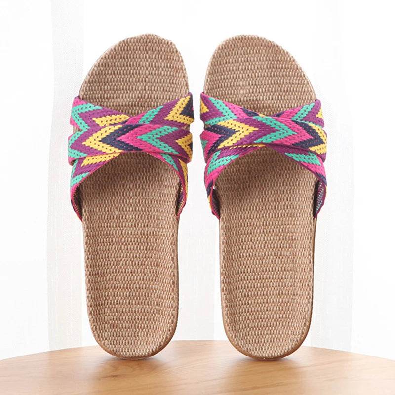 Mntrerm 2022 New Casual Sneakers For Home Slippers Summer Mixed colors Floor Woman Indoor Flats Shoes Cross Linen Slipper Terlik - Imbasat