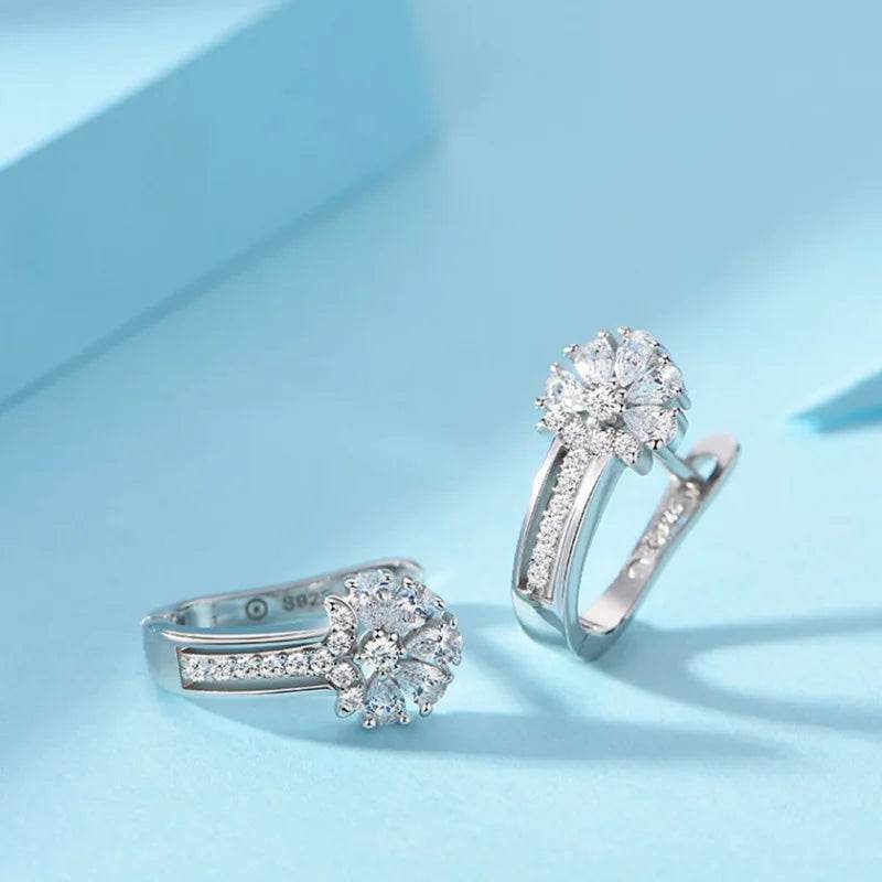 Fine Jewelry 925 Sterling Silver Earrings Inlaid With Zircon Crystal Flower Earrings Charm Jewelry For Women Gift Engagement Wed - Imbasat