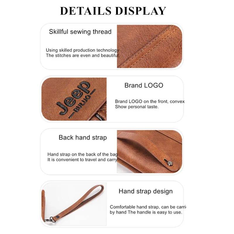 JEEP BULUO Mens Wallet Clutch Bag PU Leather Coin Purse Long Fashion Business Style Men's Handbag Card Bags Soft Key Bag - Imbasat