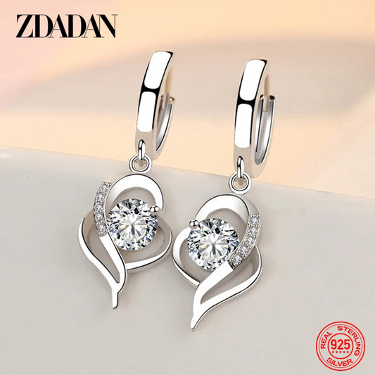 ZDADAN 925 Sterling Silver Crystal Zircon Earring For Women Fashion Jewelry