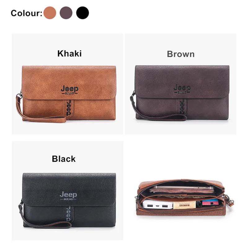 JEEP BULUO Mens Wallet Clutch Bag PU Leather Coin Purse Long Fashion Business Style Men's Handbag Card Bags Soft Key Bag - Imbasat
