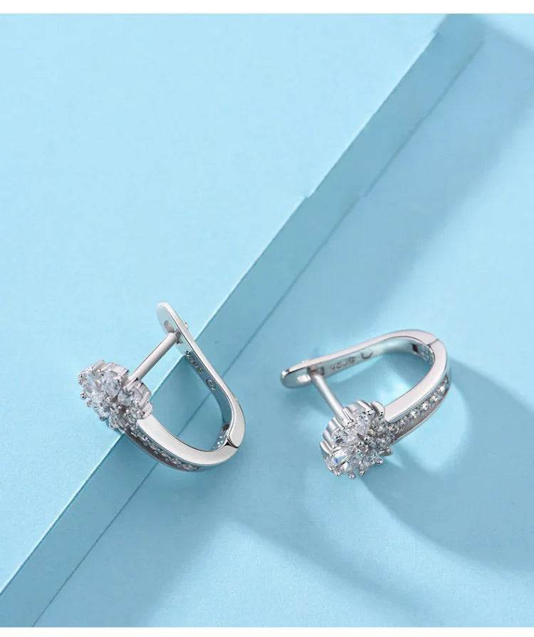 Fine Jewelry 925 Sterling Silver Earrings Inlaid With Zircon Crystal Flower Earrings Charm Jewelry For Women Gift Engagement Wed - Imbasat