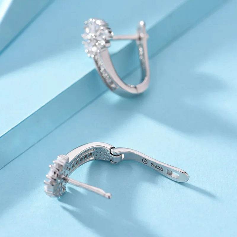 Fine Jewelry 925 Sterling Silver Earrings Inlaid With Zircon Crystal Flower Earrings Charm Jewelry For Women Gift Engagement Wed - Imbasat
