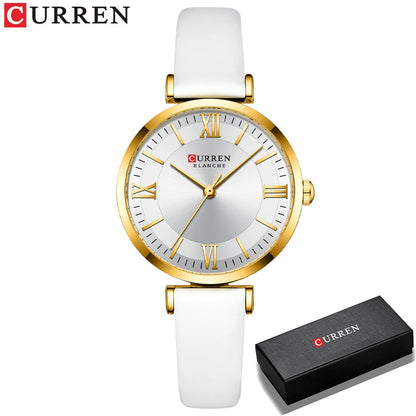 CURREN Luxury Brand New Watches for Women Simple Quartz Leather Clock Female Elegant Wristwatches