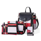 4 Pcs Set Ladies HandBags Large Capacity Handbags Plaid Color Backpack For Female PU Leather Fashion Tote Shoulder Crossbody Bag - Imbasat