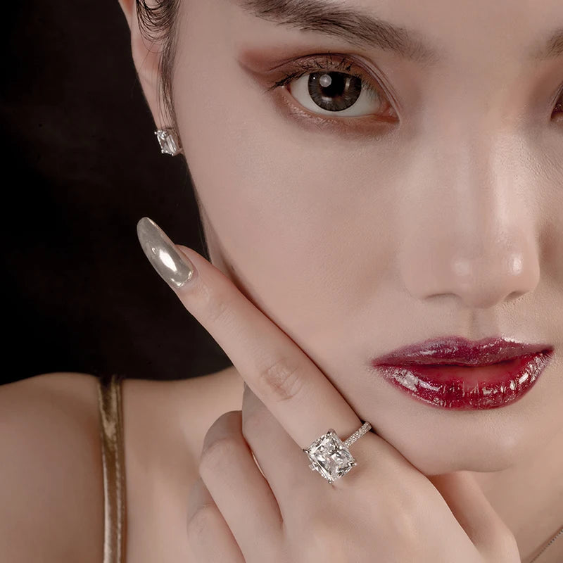 ANZIW 925 Sterling Silver 6ct Cushion Cut Ring 4 Prong Sona Simulated Diamond