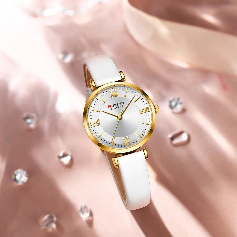 CURREN Luxury Brand New Watches for Women Simple Quartz Leather Clock Female Elegant Wristwatches