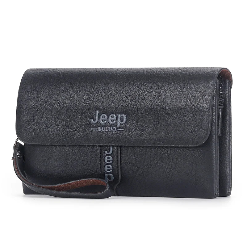 JEEP BULUO Mens Wallet Clutch Bag PU Leather Coin Purse Long Fashion Business Style Men's Handbag Card Bags Soft Key Bag