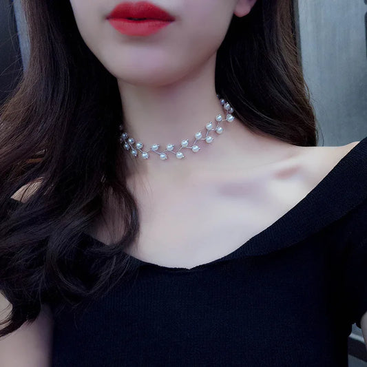 Korean Version Of The Imitation Pearl Clavicle Chain Female Choker Neck Strap Simple Short Necklace Female Wedding Jewelry Chain