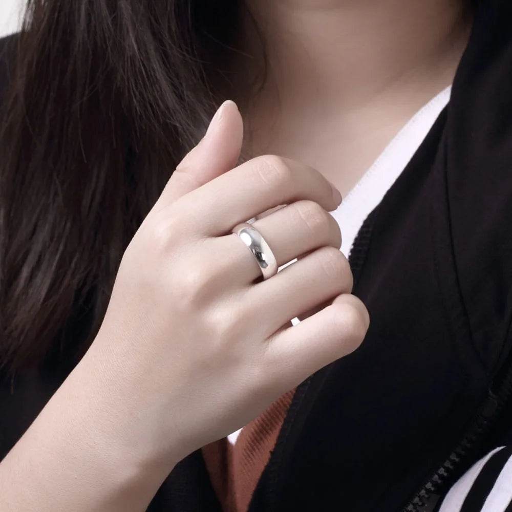 High Quality 925 Sterling Silver Rings Fashion Simple Round Circle Rings For Women Party Jewelry Size 5 6 7 8 9 10 - Imbasat
