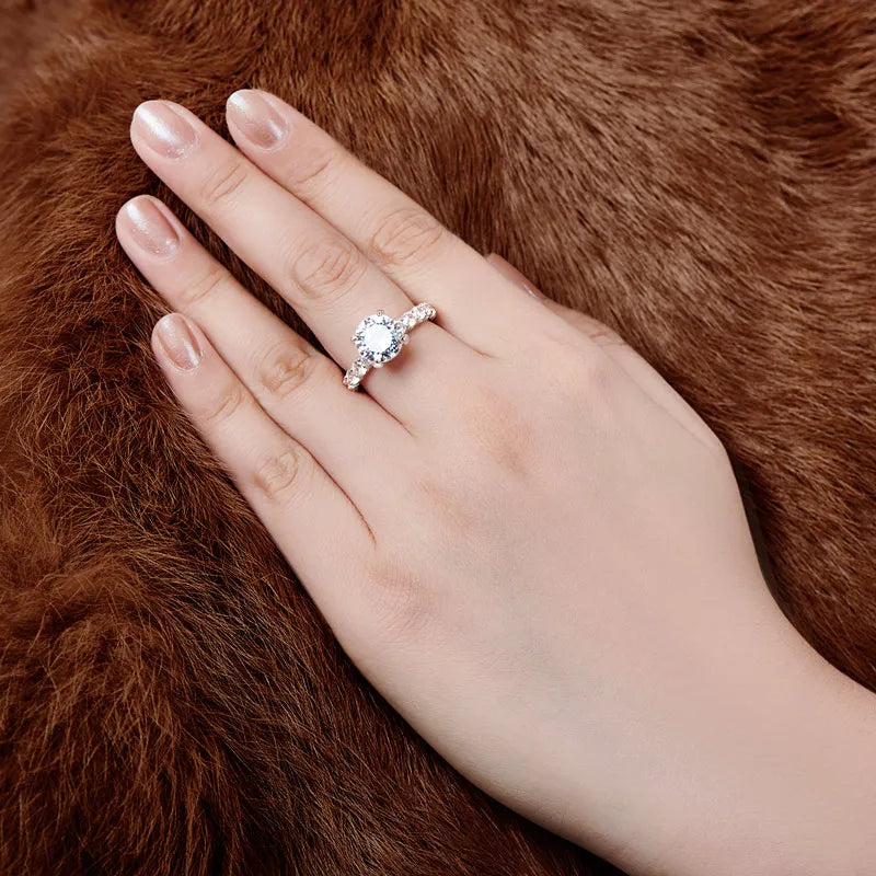 ANZIW 925 Sterling Silver 3ct Round Cut Engagement Ring