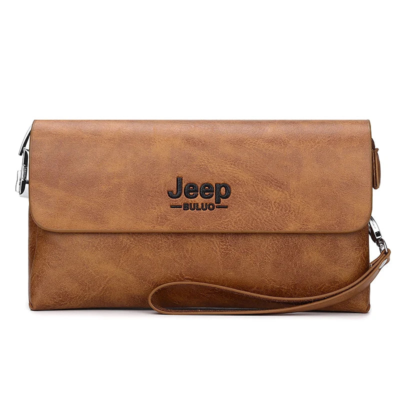 JEEP BULUO Brand PU Leather Clutch Bag In Three Colors  New Style Men's Wallet Long Card Bag  Men's Wallet  Zipper  Large Space