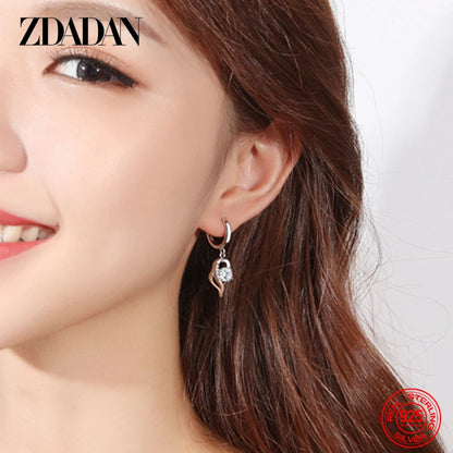 ZDADAN 925 Sterling Silver Crystal Zircon Earring For Women Fashion Jewelry