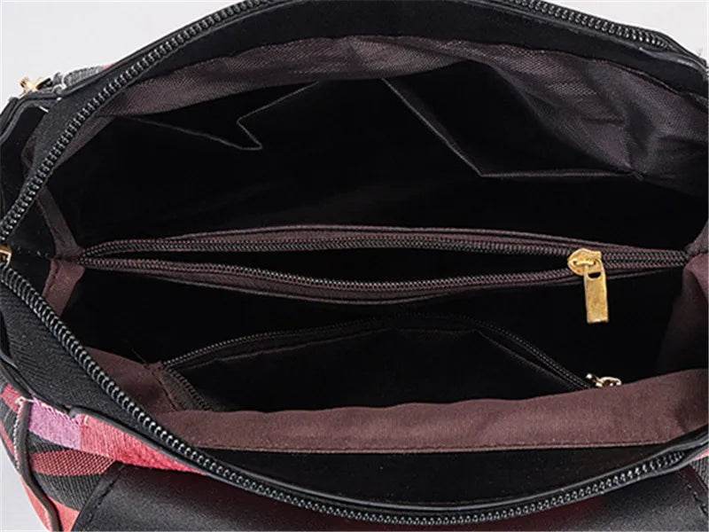 4 Pcs Set Ladies HandBags Large Capacity Handbags Plaid Color Backpack For Female PU Leather Fashion Tote Shoulder Crossbody Bag - Imbasat