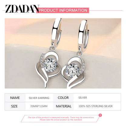 ZDADAN 925 Sterling Silver Crystal Zircon Earring For Women Fashion Jewelry