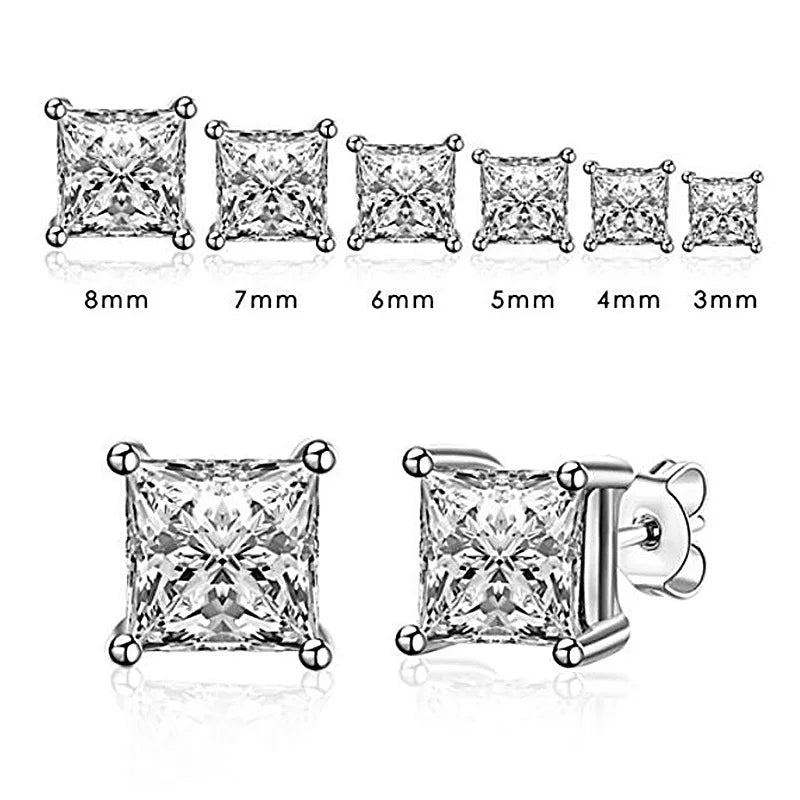 ANZIW Square 925 Silver Stud Zirconia Diamond Earring